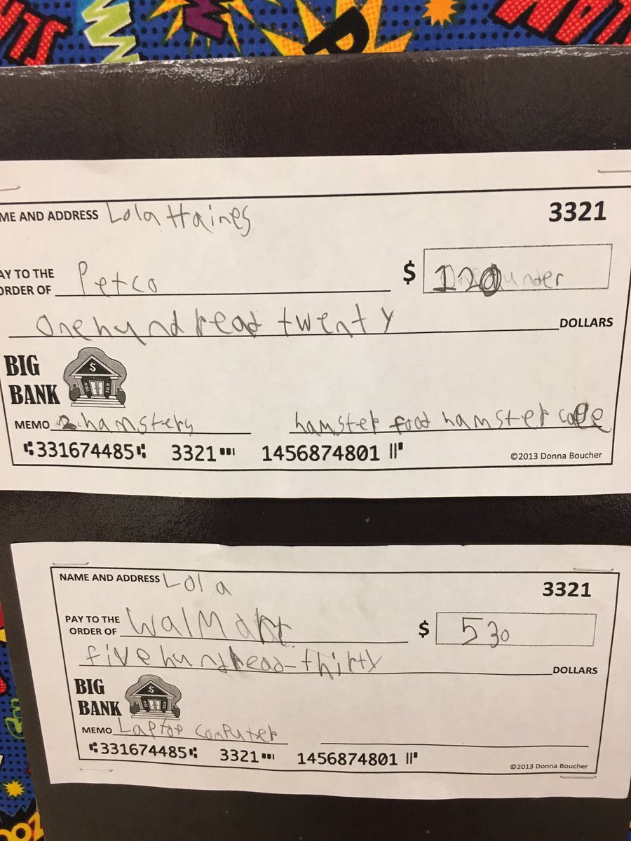 Writing checks to practice writing numbers w/words. <a href="/ClopperMillES/">Clopper Mill</a> @MathCoachCorner #realworldmath