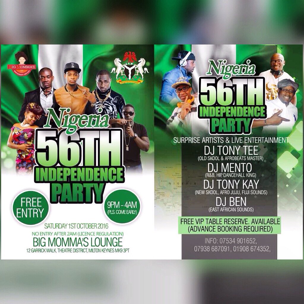 We are proud to be hosting the official Nigerian Independence Party held in Milton Keynes. Pls come join us. ✨🇳🇬🎶