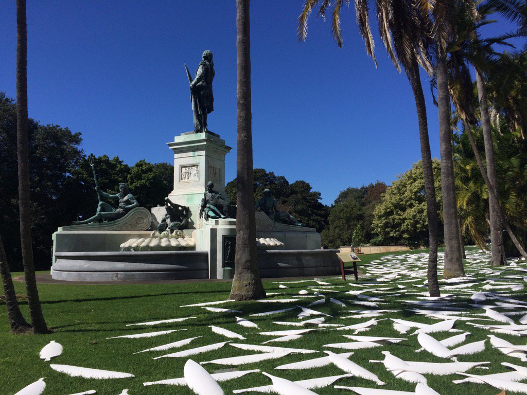 oldlillipilli's tweet image. My favourite juxtaposition in Jonathan Jones barrangal dyara. The shields meet Arthur Phillip #kaldor #art