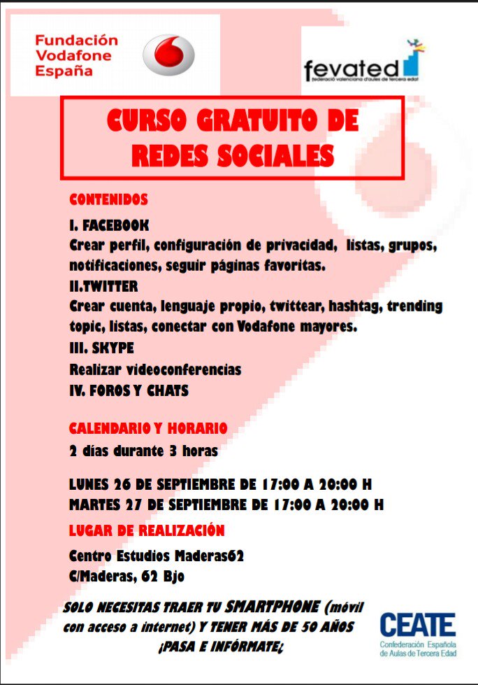jalvamore's tweet photo. Cursos gratuïts d'smartphone a les aules de la tercera edat de la FEVATED a València https://t.co/3PJPxEcTKj