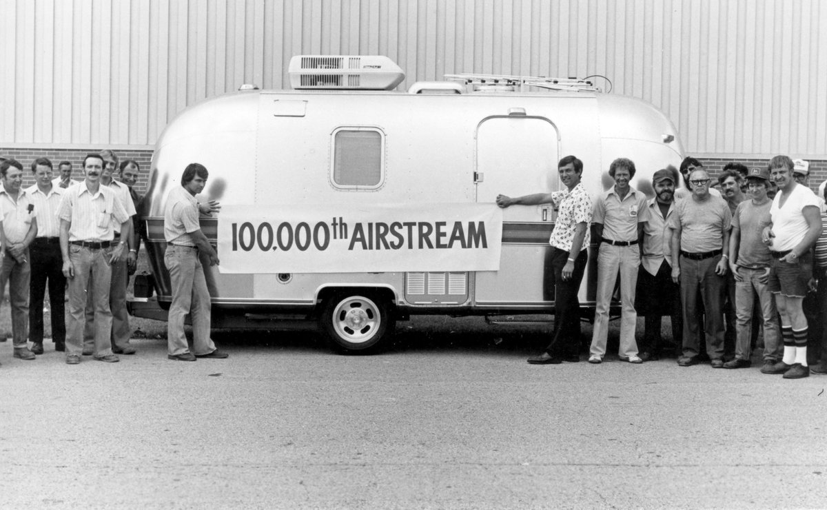 Airstream_Inc's tweet photo. #TBT: Did you know on August 5, 1980, the 100,000th Airstream travel trailer rolled off the production line. https://t.co/u6qNuD9VVr