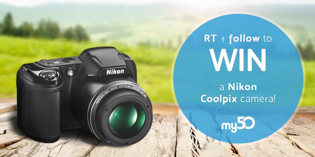 my50com's tweet photo. Get your hands on a FREE Nikon camera #win our #competition. RT &amp; Follow to enter our #prize #giveaway #my50coolpix https://t.co/eheS2DBrfi