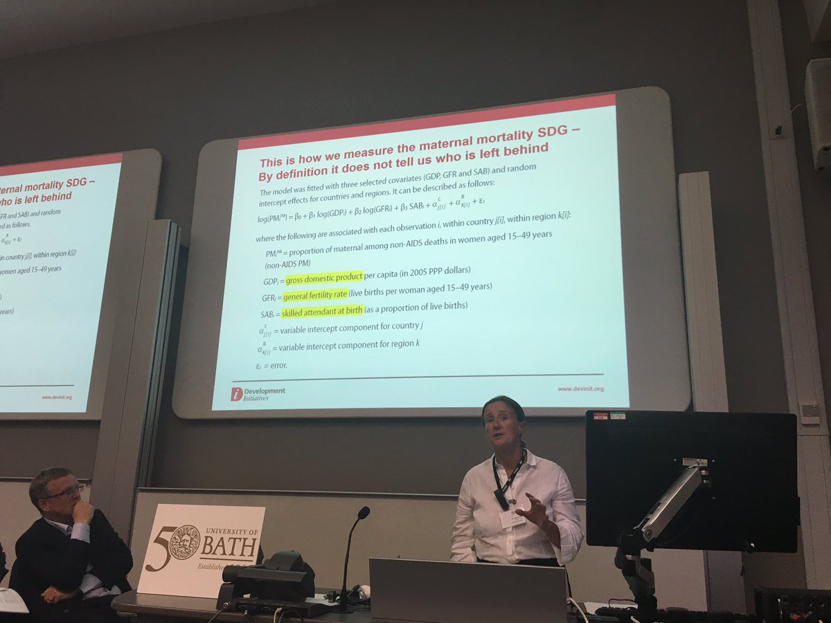 UniofBathIPR's tweet photo. Randel shares the algorithm for maternal mortality used to measure SDG. But it leaves many behind. #policyfuture https://t.co/rreqAkGGgv