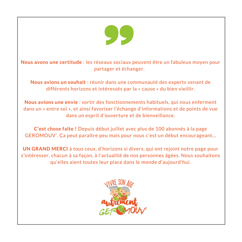 GEROMOUV4's tweet photo. Merci à vous tous, sensibles au #BienVieillir
#seniors #geromouv #ESS #scop https://t.co/aa6qQVb3U2