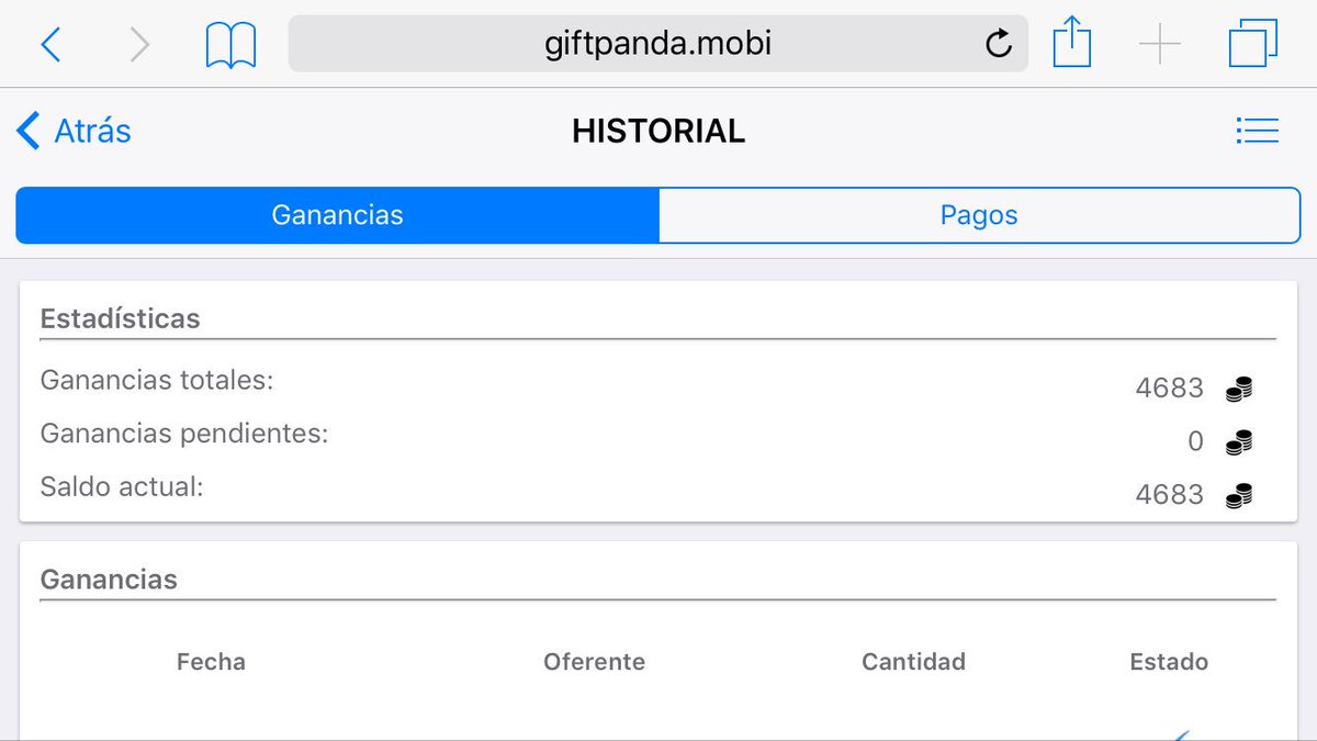 ganatusueldo's tweet photo. Apunto de cobrar 5$ en @GiftPandaApp La nueva #cashpirate para IOS #GanarDinero Más INFO: https://t.co/LLLJuZwARU https://t.co/p8jFEg6Hgc