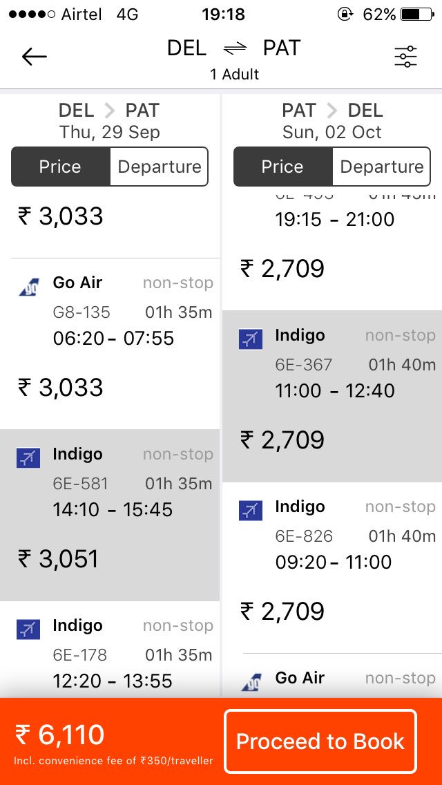 tanvirk87's tweet photo. #FlyDaySALE bluff by @Paytm same flights same dates. Paytm and @Cleartrip #bogus https://t.co/gcYi2ikNLB