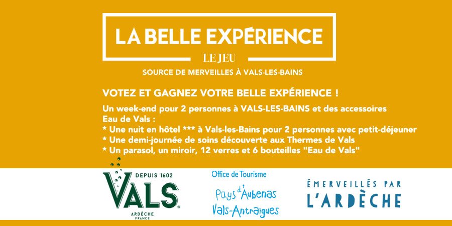 [Derniers jours] pour gagner un WE pétillant à Vals ⛲️ ! #Ardeche ▶️ bit.ly/vals_WE <a href="/eaudevals/">Eau de Vals</a> #myVals