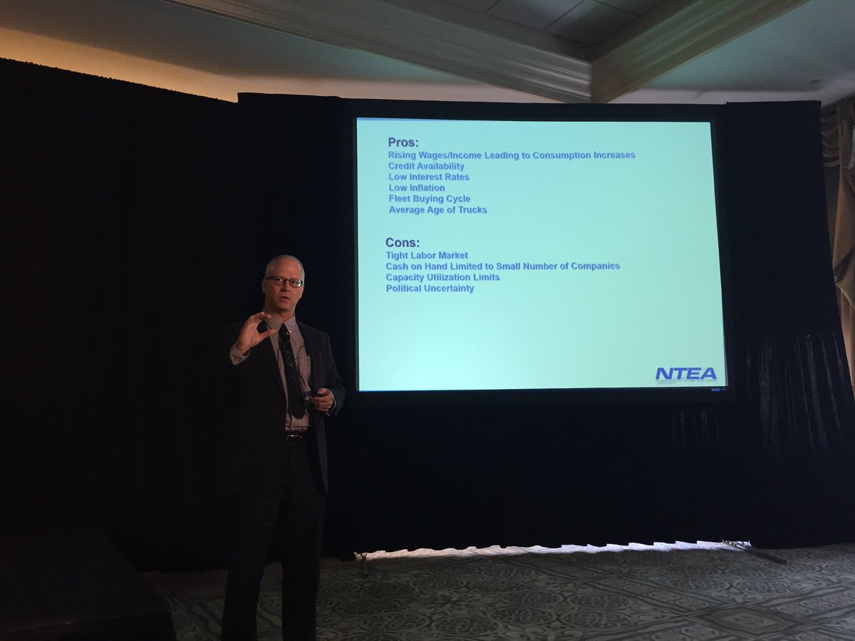TrucksAtWork's tweet photo. NTEA's Latin-Kasper lays out his pros and cons for the future. #ftr2016 https://t.co/0dUbZ7o6RA