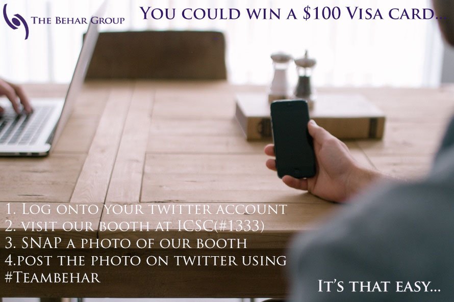 TheBeharGroup's tweet photo. You could win a $100 VISA gift card at @ICSC next week! How? It's easy! #Toronto #CanCon2016 https://t.co/cRMGUAapyO