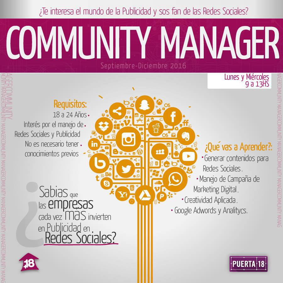 puerta_18's tweet photo. Te esperamos este Lunes 12, 10:30 hs para una reunión informativa del curso Gratuito de Community Manager! https://t.co/uJsyNN6mG5