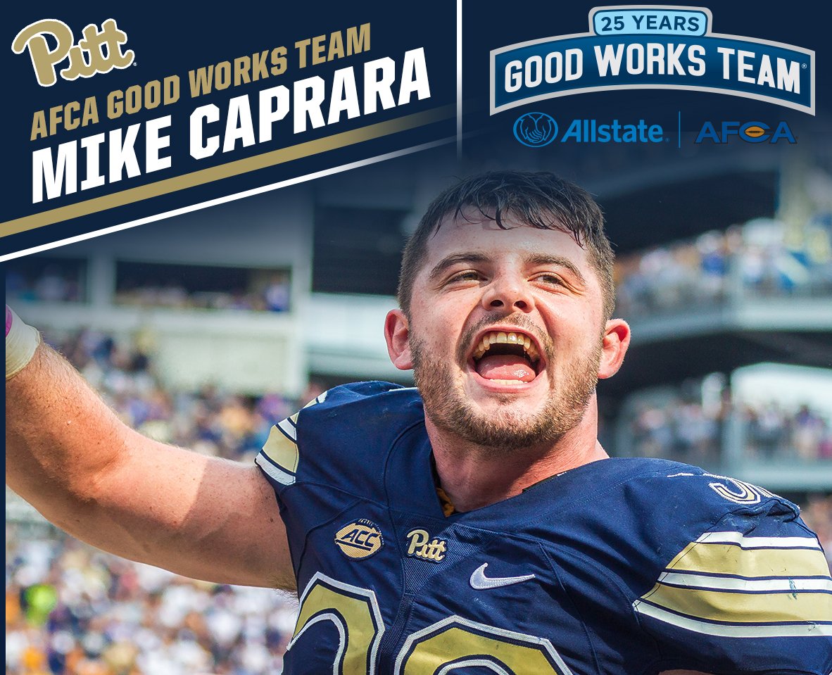 Pitt_FB's tweet photo. #Pitt LB Mike Caprara has been named to the Allstate AFCA Good Works Team! Full story: https://t.co/3UTZgmXW9m #H2P https://t.co/kXLuxLnolM