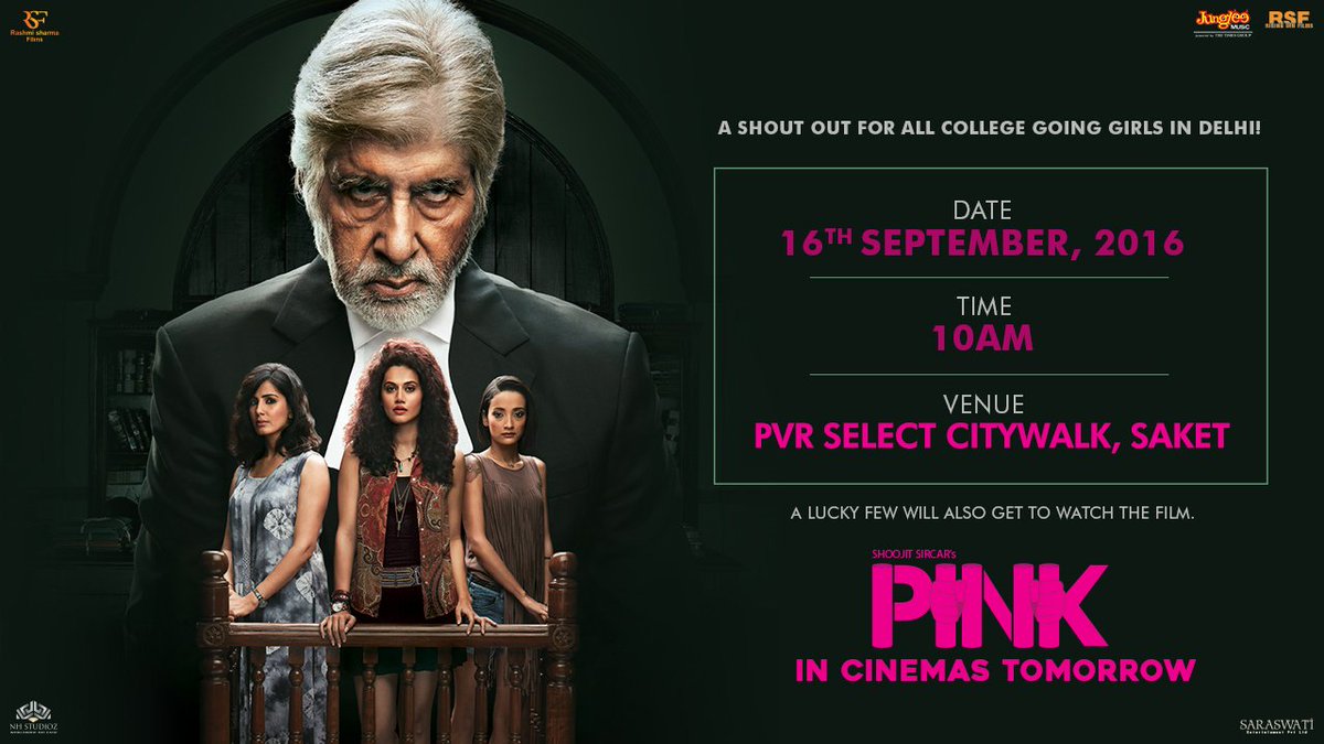 TheFilmPink's tweet photo. All the girls, here's your chance to meet the cast of Pink! Head to @PVR Select Citywalk, Saket tomorrow at 10 AM. https://t.co/qIiwXmO1wN