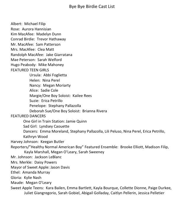 CONGRATS TO THE CAST OF BYE BYE BIRDIE!