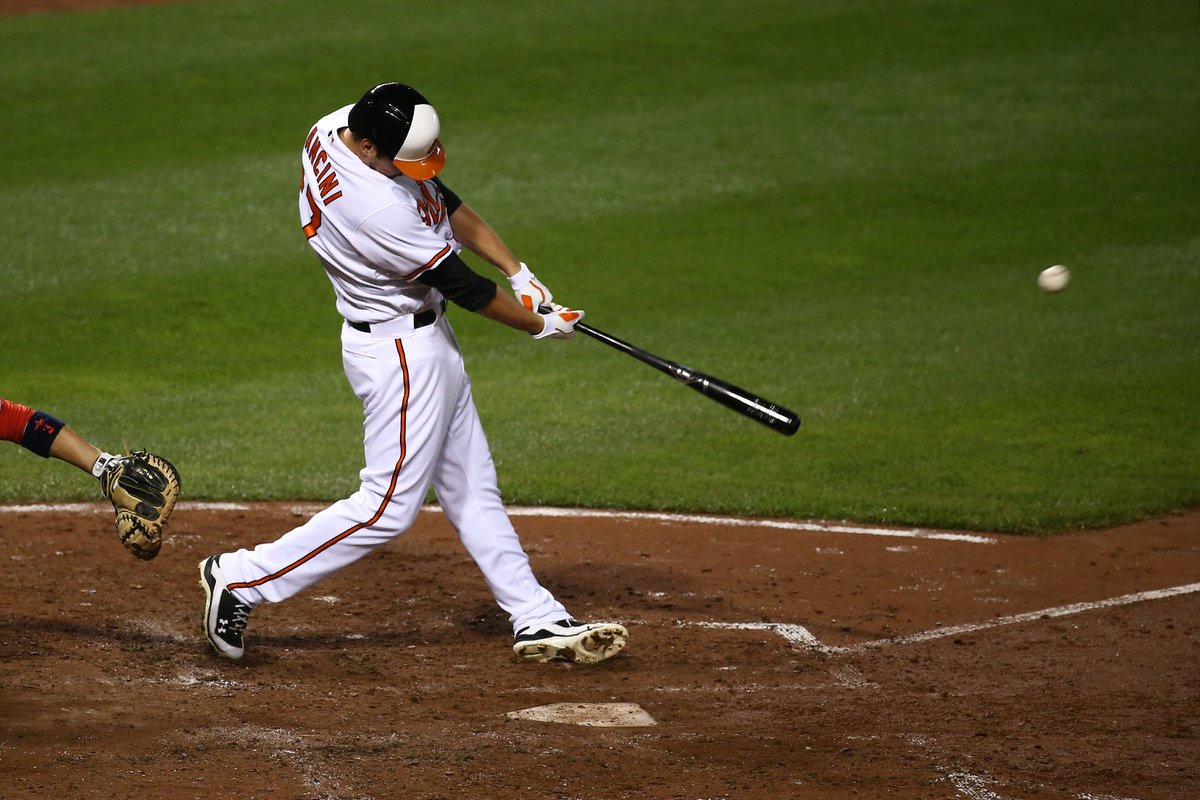 Orioles's tweet photo. Goodbye, home run!! @TreyMancini knocks a 3-run shot with 2 outs in the 3rd to tie the game! #Birdland https://t.co/E2b8cms7hI