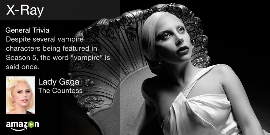 PrimeVideo's tweet photo. #DidYouKnow this? Sink your fangs into more trivia from Emmy-nominated @AHSFX when you stream it with #AmazonXRay. https://t.co/sNzxuinqbj