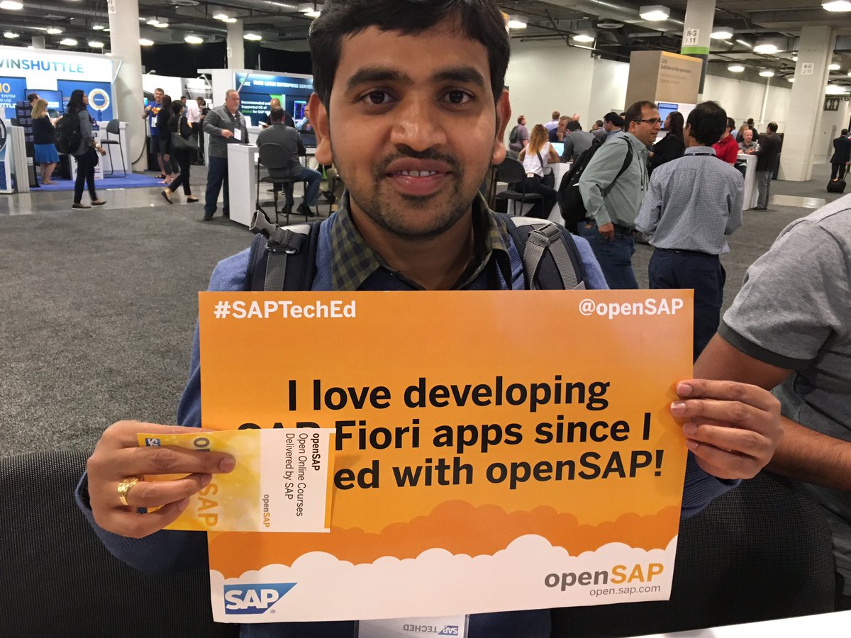 stef_roxx's tweet photo. Visvanatha received his @openSAP reactivation code from @stef_roxx @SAPTechEd #LasVegas. Enjoy learning with @openSAP https://t.co/UuoGeJ8DEc