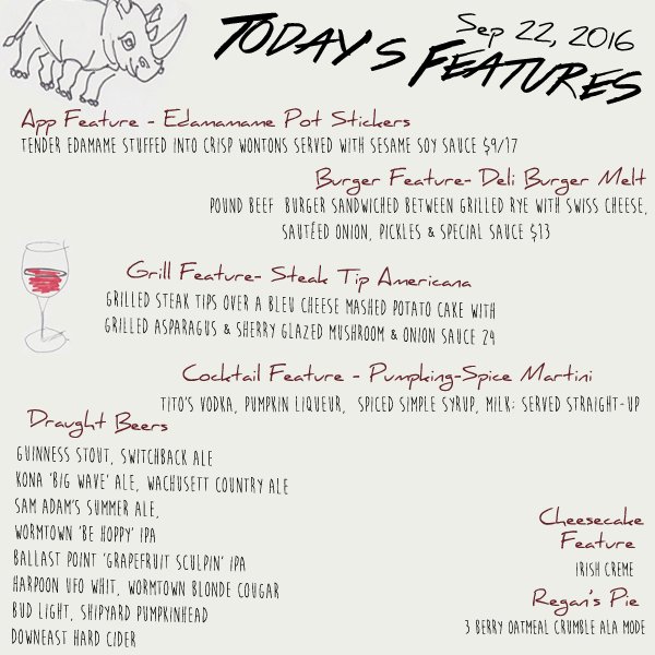 Checkout out tonight's specials! #FlyingRhino #Worcester #DinnerSpecials #DinnerDate