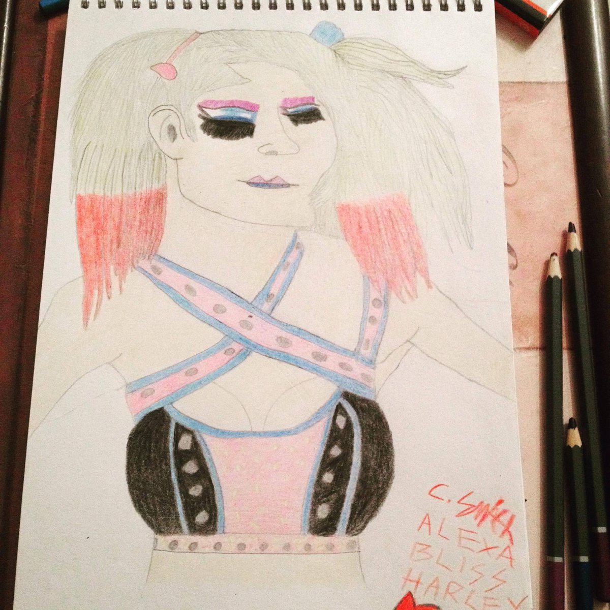 ChrisSmith1599's tweet photo. Four Days of drawing @AlexaBliss_WWE as Harley Quinn , worth it! #NoMercy future #WomensChampion https://t.co/rWDs8IgaYy