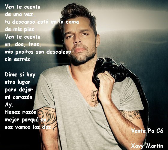 XAVYMARTIN's tweet photo. #VentePaCa @ricky_martin @maluma @RM_Team me levanta el ánimo la canción. Gracias!!! https://t.co/hJIcEZaq0j