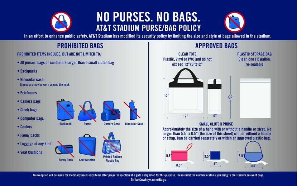 12thMan's tweet photo. #BeClear on the @ATTStadium Clear Bag Policy for the Southwest Classic  @AggieFootball v Arkansas game SAT. Visit https://t.co/ucb5ZlP0c9 https://t.co/snWqzvIao0