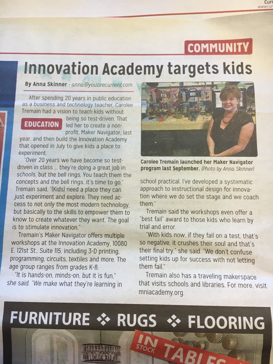 CentricIndiana's tweet photo. Fishers-based @MakerNavigator's new Innovation Academy aims to stimulate innovation for grades K-8 https://t.co/IlsXIG5qhQ