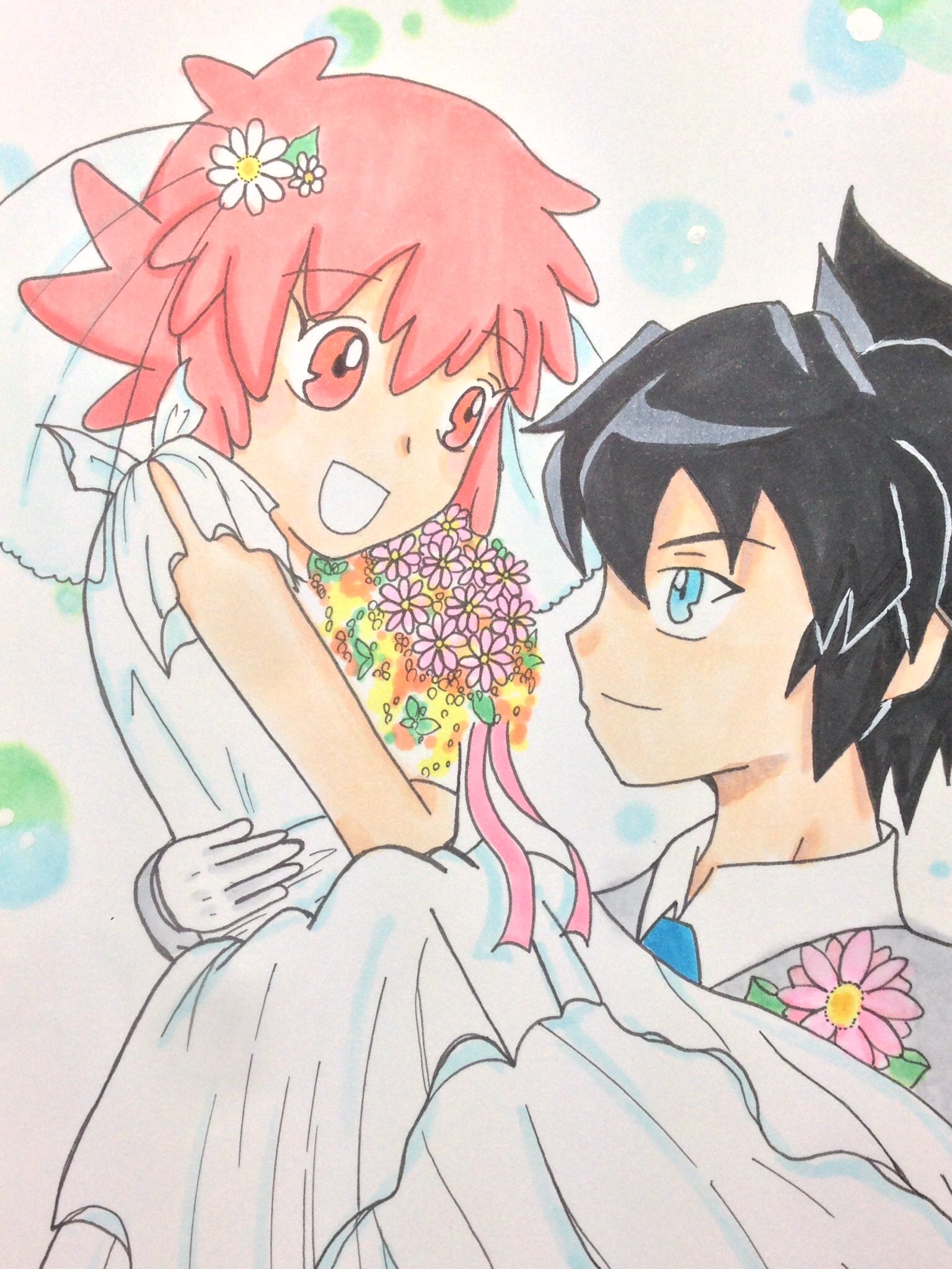 如月なろな 昨日アニポケなかったので 幸せなアラマノを自分がみたいな と思い 描いていたイラスト 抱きしめ合ってはいるので次は お姫様抱っこしてもらいたい 結婚式かなという気がしてこうなりました T Co Qqllgeuq0v Twitter