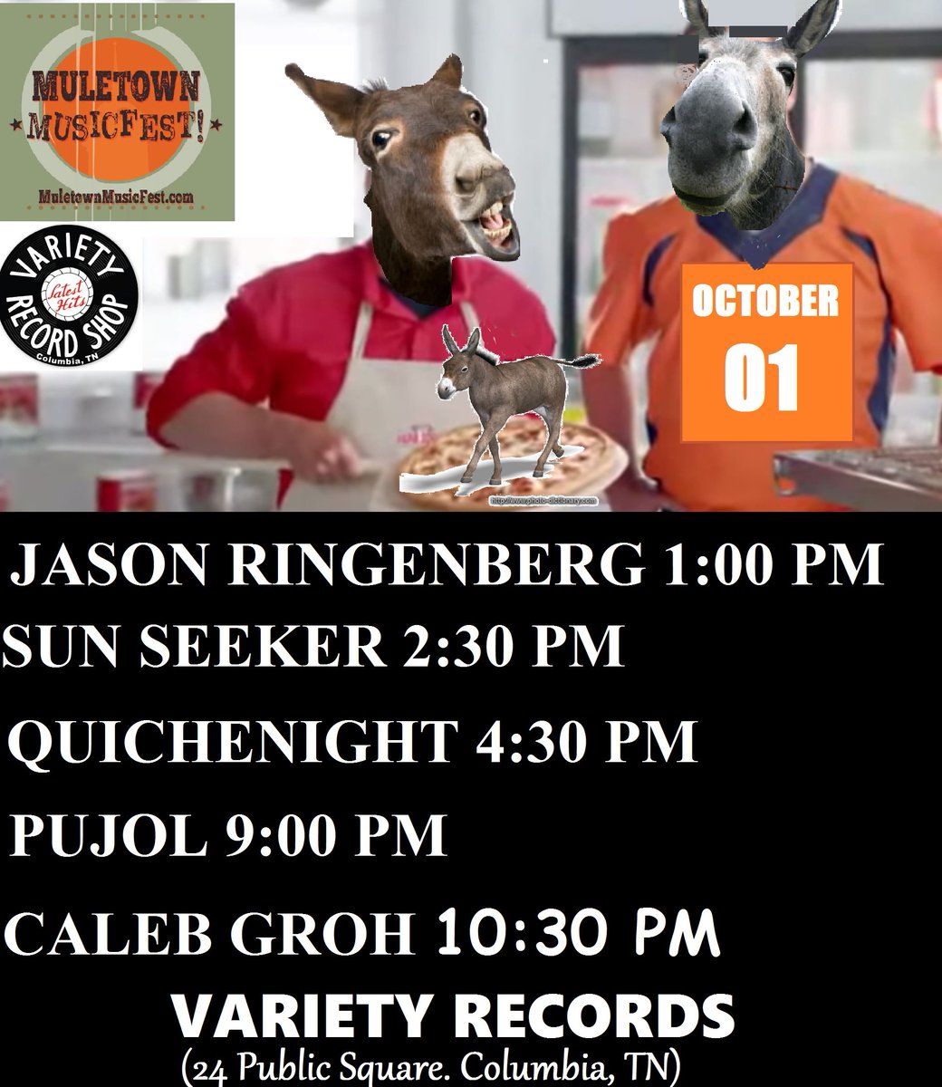 @MuletownFest Sat. Oct 1st!
Jason Ringenberg, <a href="/sunseekerUSA/">Sun Seeker</a>, Quichenight, @DANIELPUJOL, <a href="/CalebGroh/">caleb groh</a>
