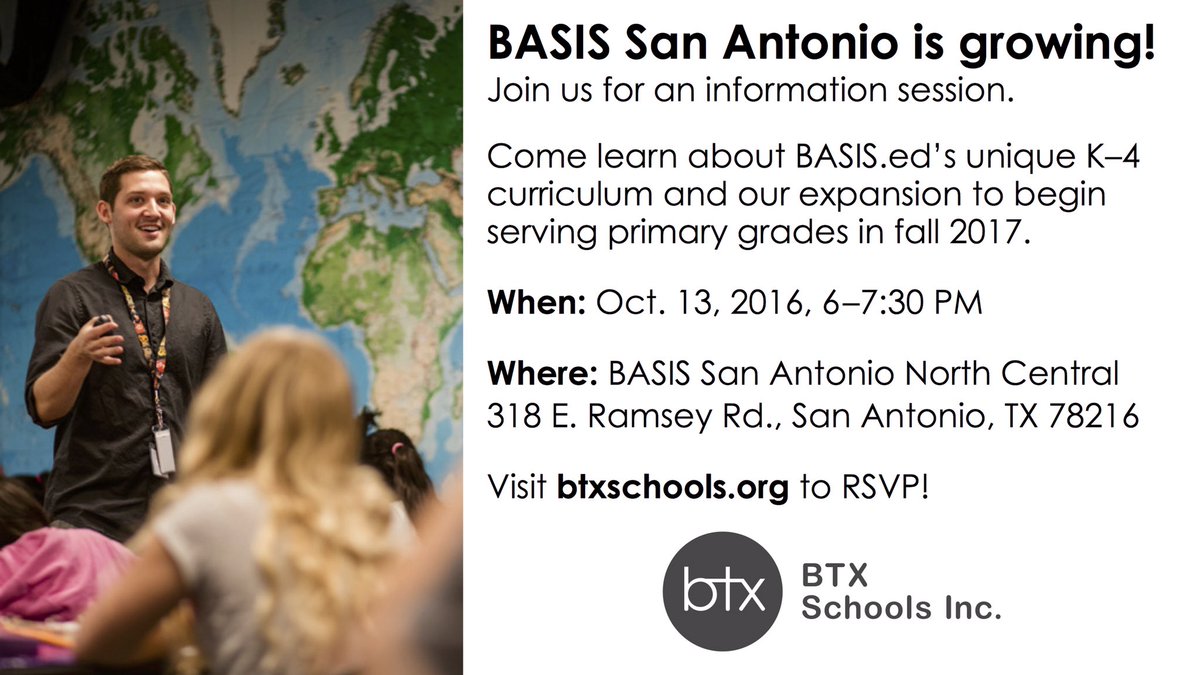 BASISSAMEDICAL's tweet photo. BASIS Primary is Coming to San Antonio!
RSVP: https://t.co/0AE7np3cE2
#CharterSchool #PrimarySchool #BASISstudents #BASISschools https://t.co/1xNnkSEdJu