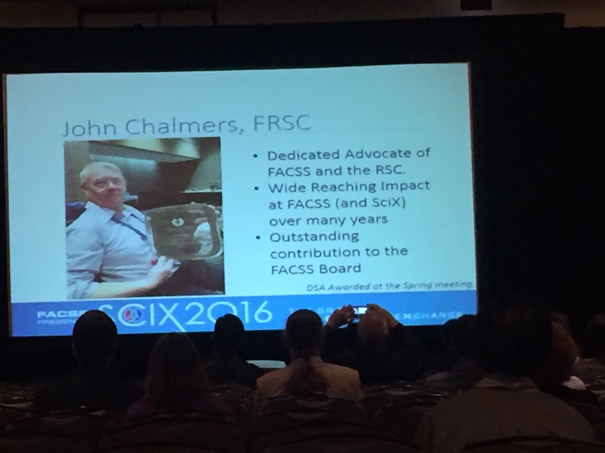 IRDG_tweets's tweet photo. Distinguished service award for our former Chair John Chalmers acknowledged @FACSSnetworking #SciX2016 https://t.co/rSxMVDQ7Iw