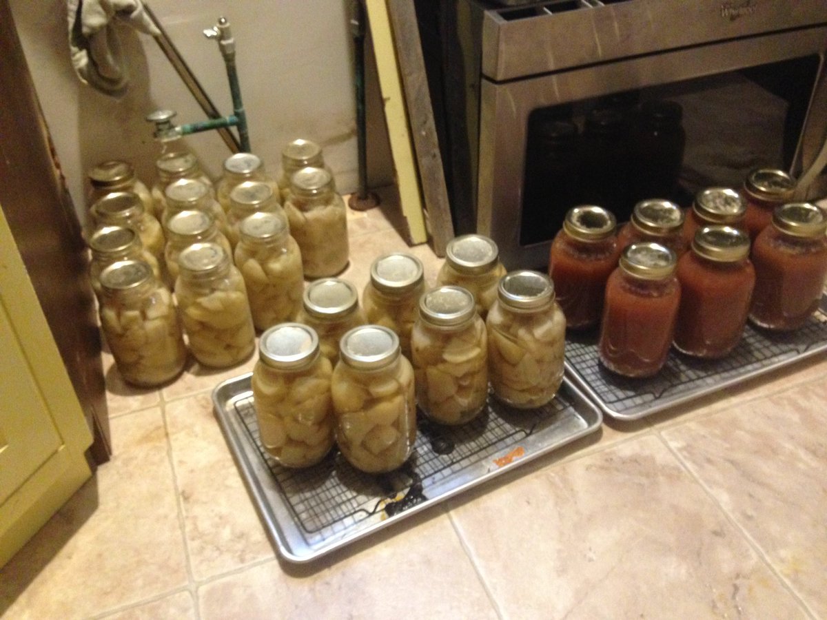 And we're canning. Who needs a functioning kitchen. Potatoes and applesauce
