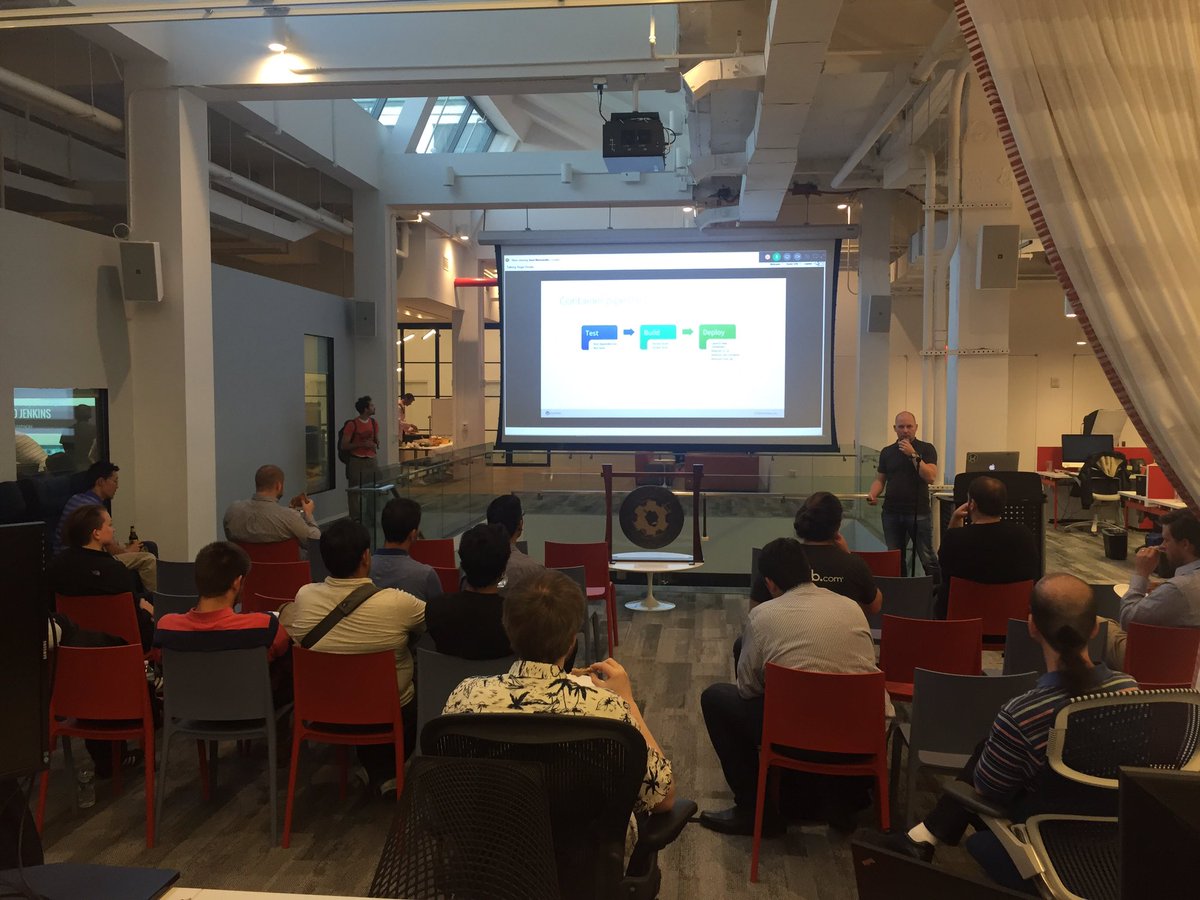 sahvenni's tweet photo. .@JNummelin presenting ci/cd pipeline automation w #docker, #drone & @KontenaInc Thanks for hosting us @Yodle #cdnyc https://t.co/8g6RrToXGF