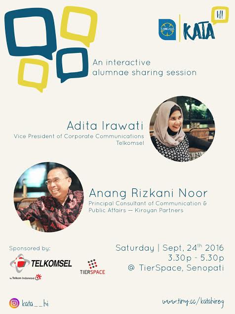 Yuuk para alumni HI millennials! Join at #kataHI untuk dapatkan ide dan wawasan industri serta profesional w/ <a href="/aditawiharto/">adita irawati</a> #anangrizkani