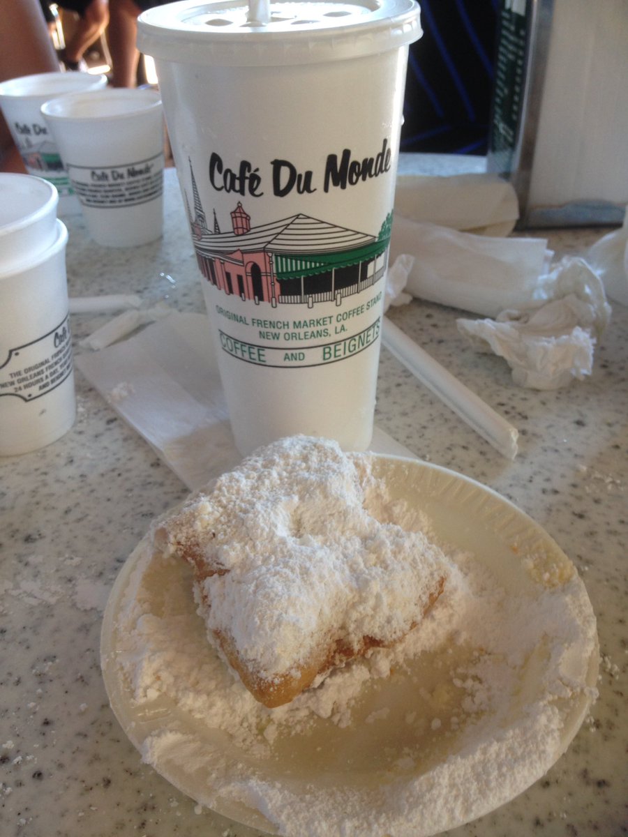 JLPantages's tweet photo. I know this isn't about content but wow, the coffee and bigniet at Cafe Du Monde was excellent.
#ArtsSummit2016 https://t.co/0PKrGb2HfU
