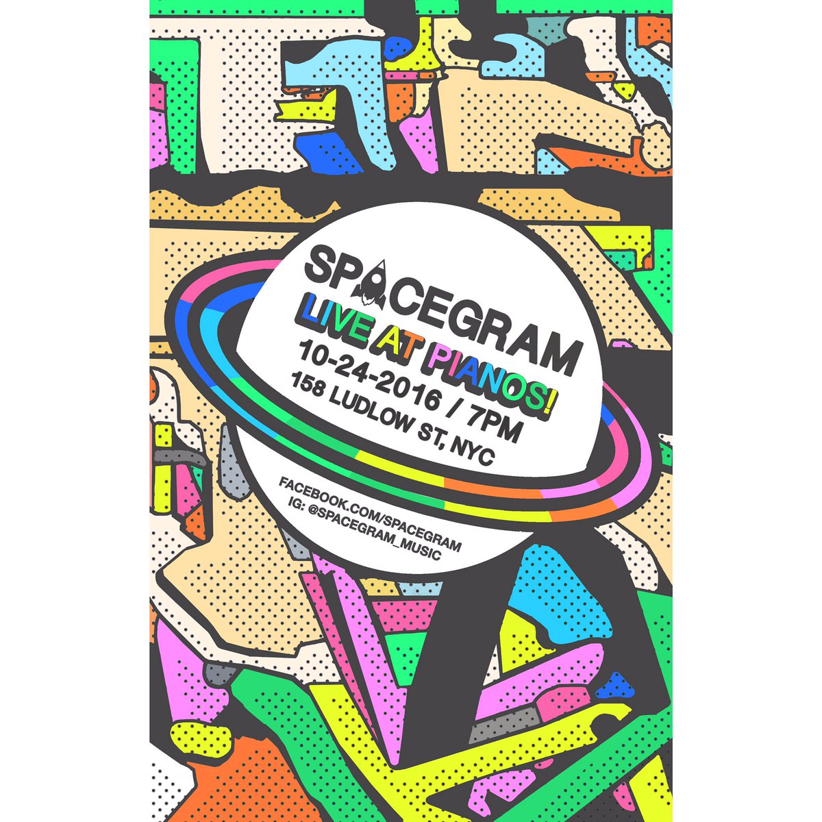 CDangerously's tweet photo. had a blast working on this #poster for spacegram! check em out at @PianosNYC next month 🍭🚀 #nyc https://t.co/Doli3DT9EE