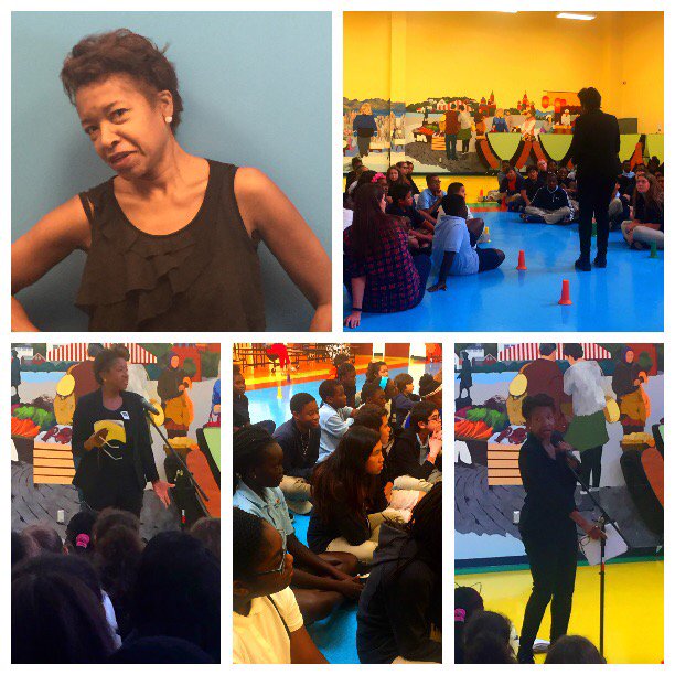 MonarchPYP's tweet photo. MGA's 7th grade hosts Gayle Danley, slam poet for inspiration in their identity unit! @MonarchGloAACPS https://t.co/St6u97aI7A