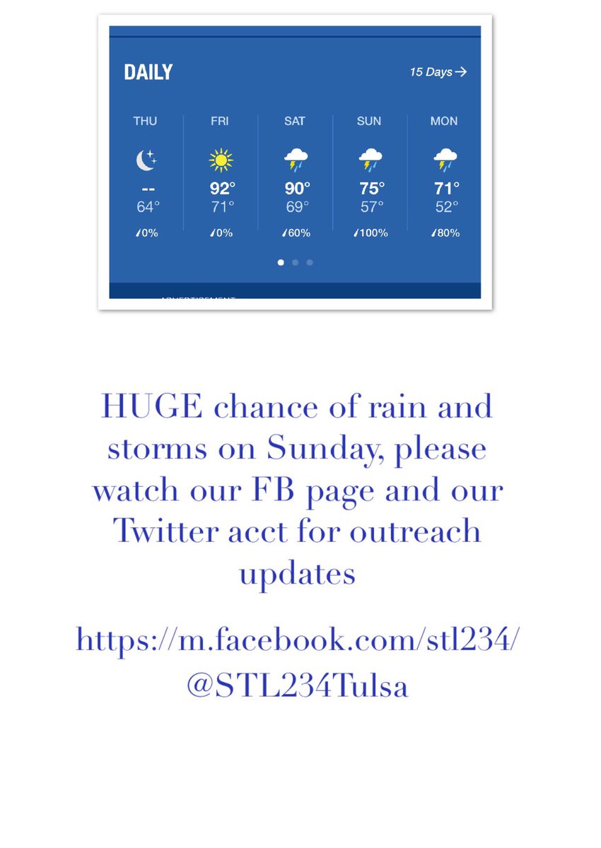 Chance of rain. Keep an eye on our accounts for updates