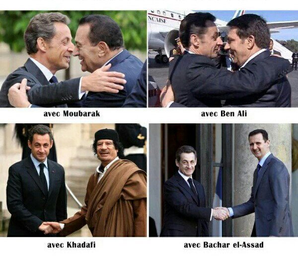 Sarkozy et les dictateurs Moubarak, Ben Ali, Khadafi & el-Assad