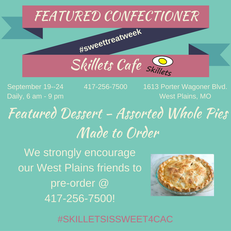 TheCACozarks's tweet photo. Thanx, Skillets Cafe, West Plains, #supporttheCAC for #SweetTreatWeek. Happy 2 have South Central confectioner! https://t.co/p0F2fK88bq