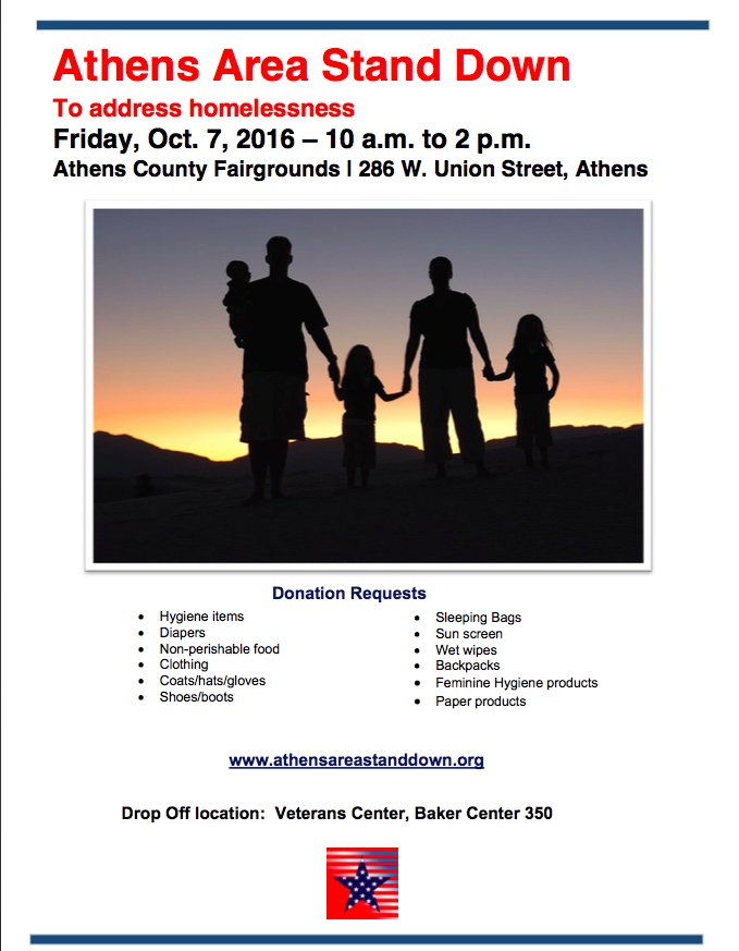 Excited to announce the first ever Athens Area Stand Down for homeless in our community. All donations appreciated!