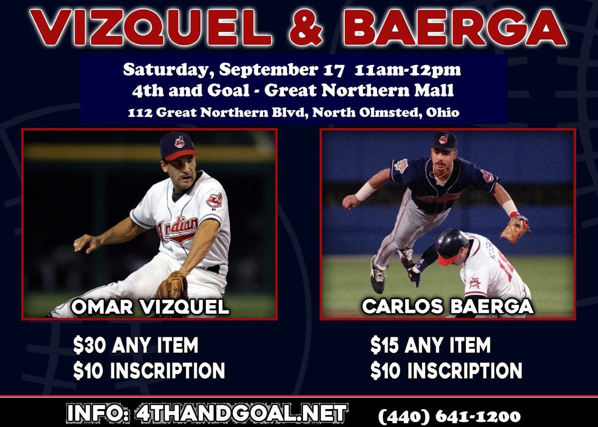 Vizquel &amp; Baerga! Sat sept 17th @ great northern location 11:00 am #indians