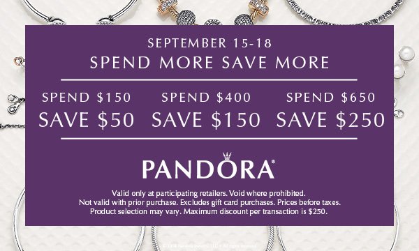 JenRicher's tweet image. Visit ur local @PANDORA_NA Sept 15th - 18th 4 #SpendMoreSaveMore event! #TheLookOfYou tinyurl.com/hmckdxn