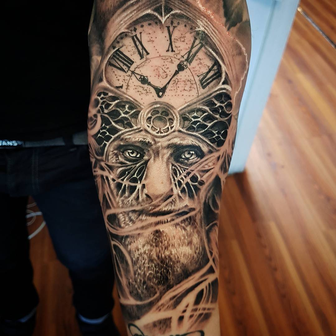 DAMON H TATTOOS on Instagram Kronos Father Time on the inside arm Just  some background left to finish this sleeve off 7magtattoos  damonhtattoos greekmythology
