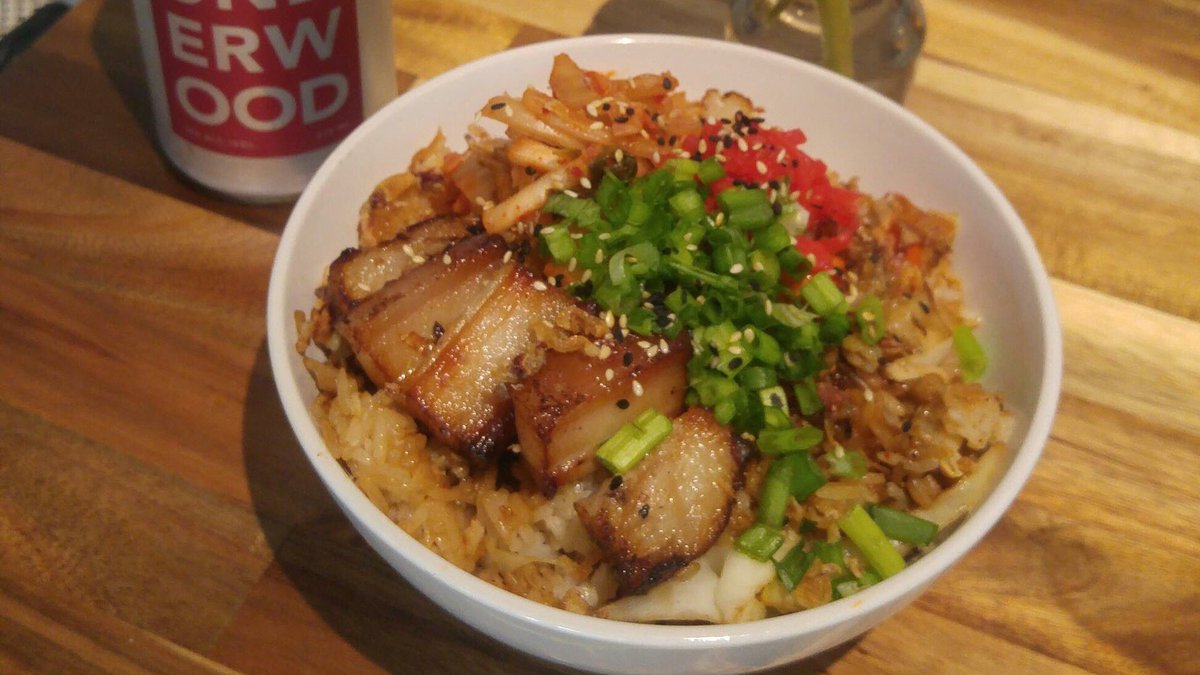 knoxkaizen's tweet image. Today's special! Fried Rice topped with Kimchi &amp;amp; Pork Belly. More pork belly specials coming your way this evening!