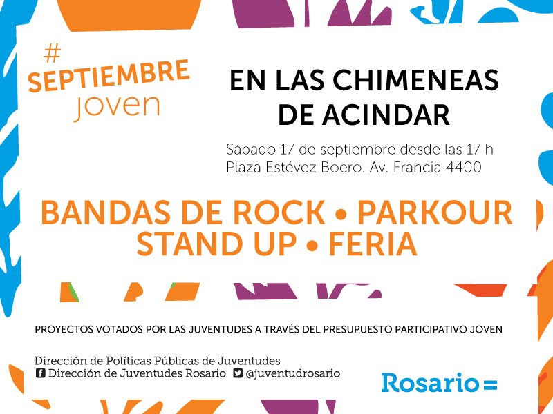 juventudrosario's tweet photo. #SeptiembreJoven #PPJ2016 Sáb 17 a las 17 hs fiesta en las Chimeneas de Acindar No te lo podés perder! @CMDSudoeste https://t.co/CDyX0S3KiP