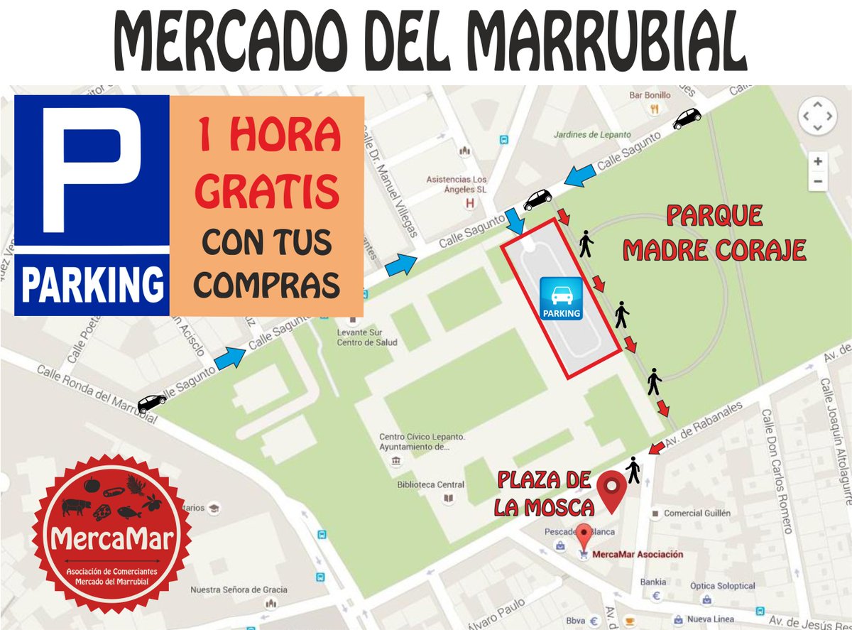 Tienes 1 hora de parking gratis al comprar en el Mercado del Marrubial #mercamar #comerciovecinal