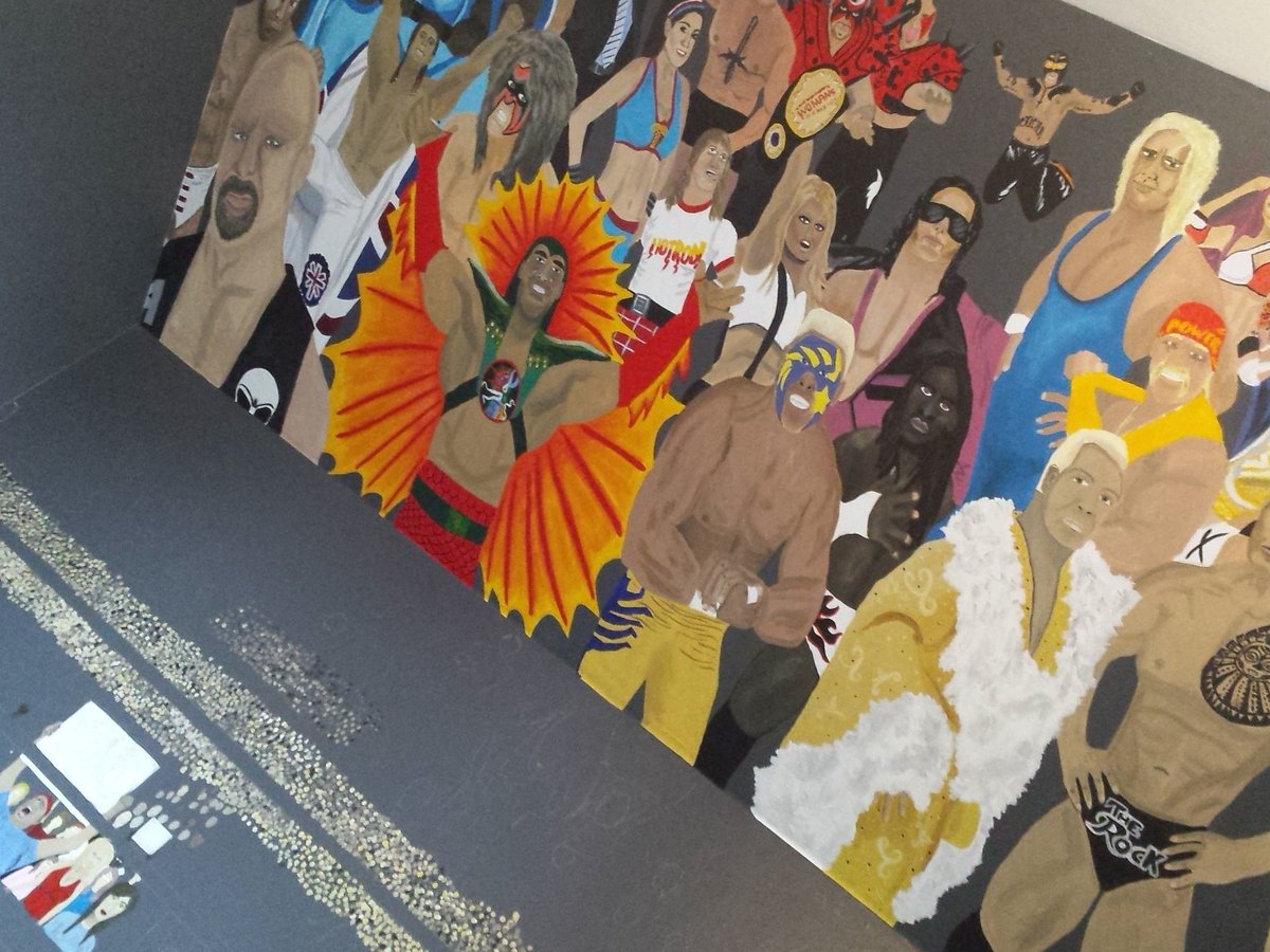 SUBOcreative's tweet photo. I need a bigger camera. 600sqft of awesome in progress. #WWEmural #leftbrain #creativeprocess #artistlife #paint https://t.co/USi8twIrRk