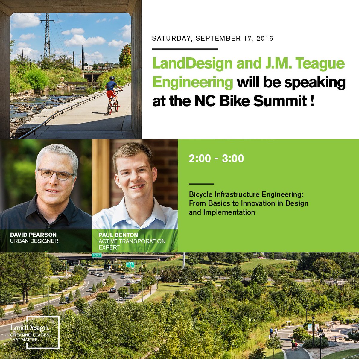 LandDesignInc's tweet photo. #LandDesigner @notnebtp is speaking, Saturday, 2-3PM at the @NCBikeSummit on #Bicycle Infrastructure #Engineering! https://t.co/xgc0K9zPhT