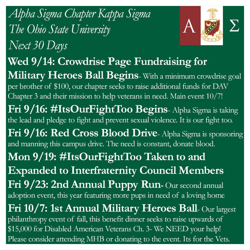 Kappa Sigma has big plans for philanthropy this month. Ask our brothers for more info on how you can get involved!