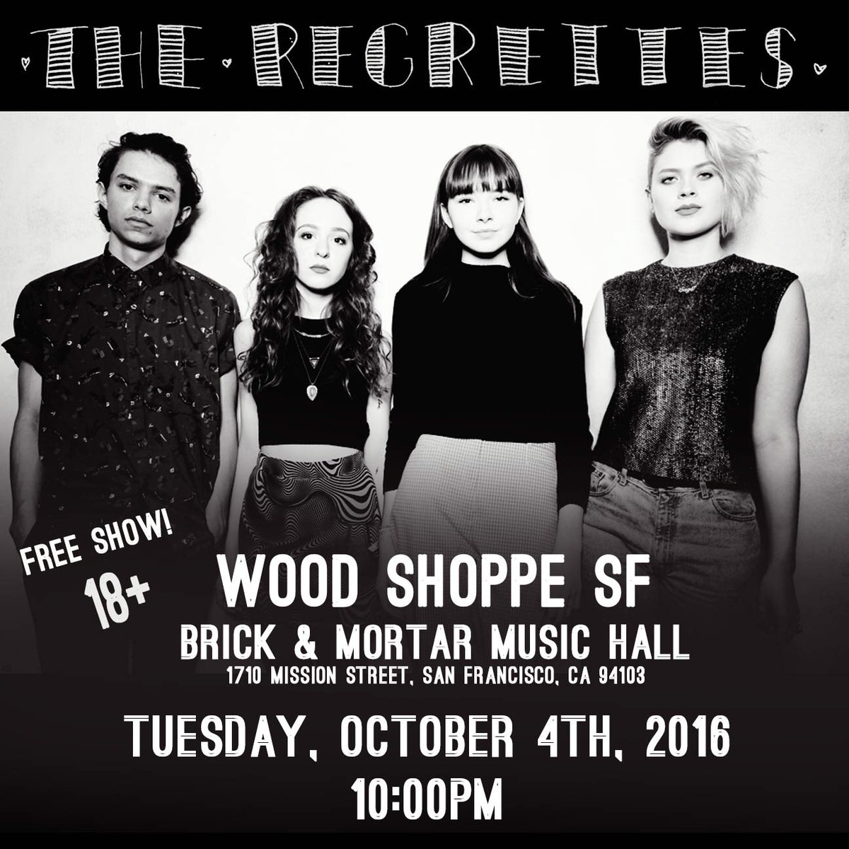 hey what's up San Francisco people we play <a href="/woodshoppesf/">Wood Shoppe</a> at <a href="/BrickMortarSF/">Brick And Mortar Music Hall</a> on October 4th so be ready😋💃🏽