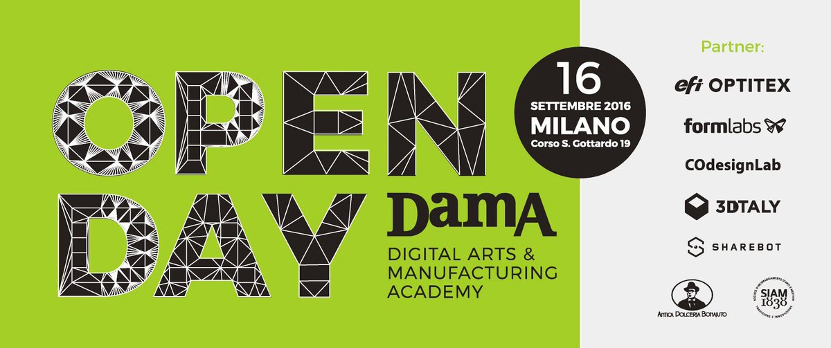 damacademy's tweet photo. -1 all'#Openday di #Dama! @bonajuto @formlabs @optitex @Sharebot3D @3ditaly #siam #codesignlab https://t.co/2Vrvp9t0yf